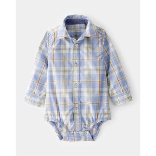 Baby Poplin Plaid Button-Front Long-Sleeve Bodysuit - OshKosh | Carter's