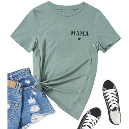 Women Maternity Nursing Shirt Funny Mama Shirt Cute Leopard Heart Graphic Tees Friendly Zip Maternity Breastfeeding Tops