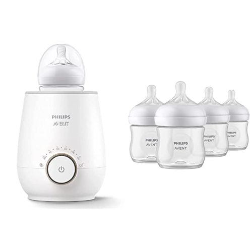 Philips Avent Baby Bottle Warming Bundle with Natural Baby Bottles with Natural Response Nipples, 4 Ounce, 4 Pack + Fast Baby Bottle Warmer - Bottle Warmer + Natural Bottles - 4 Ounce Bottles