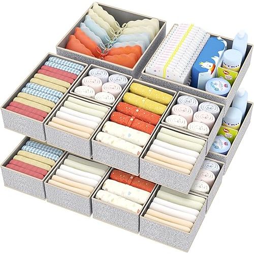 DIMJ Drawer Organizer Clothes - 12 Pack Baby Dresser Organizer for Nursery, Fabric Baby Clothes Organizer Nursery Organization for Sock Underwear Bra Tshirt, Foldable Closet Drawer Organizer Bedroom