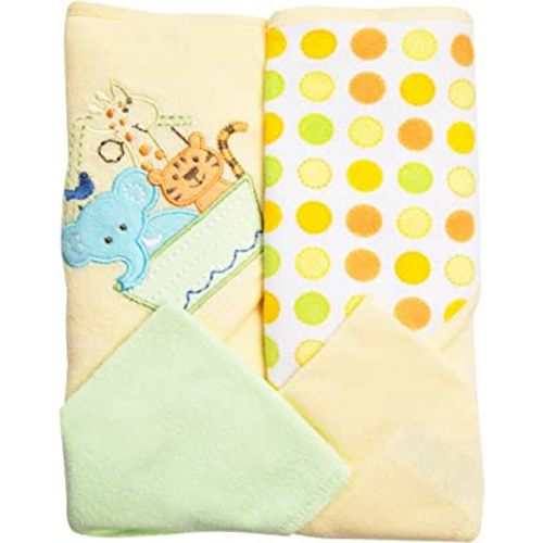 Spasilk Hooded Terry Bath Baby Towel with 2 Washcloths, Baby Bath Essentials, Ark Yellow, Set of 4