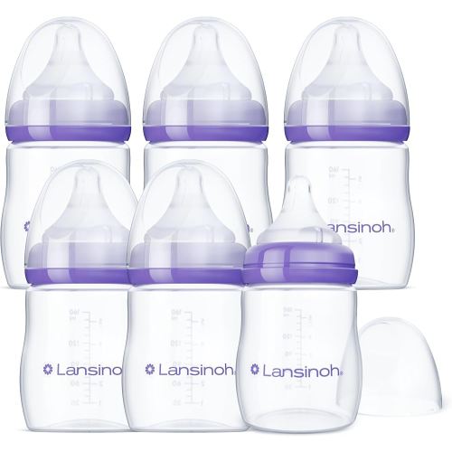 Lansinoh Anti-Colic Baby Bottles for Breastfeeding Babies, 5 Ounces, 3 Count, Includes 3 Slow Flow Nipples, Size S (Pack of 2)