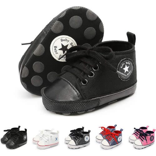 Meckior Baby Girls Boys Canvas Sneakers Soft Sole High-Top Ankle Infant First Walkers Crib Shoes