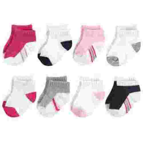 Hudson Baby Infant Girl Cotton Rich Newborn and Terry Socks, White Pink Black, 0-6 Months