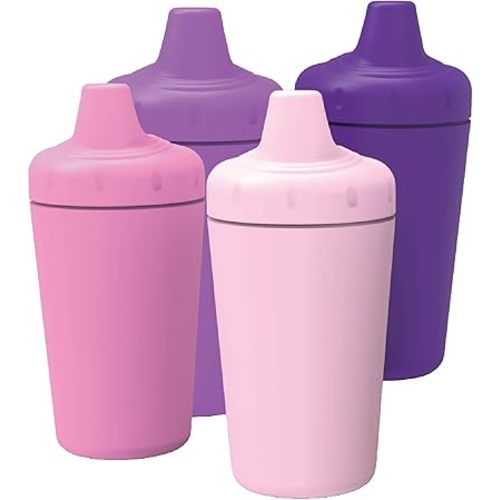 Avima Spill Proof Sippy Cups for Toddlers 1-3 Years - Bite Resistant & BPA Free Training Toddler Cups for Boys & Girls, 10 Oz, 4 Pack Set - Purple & Pink