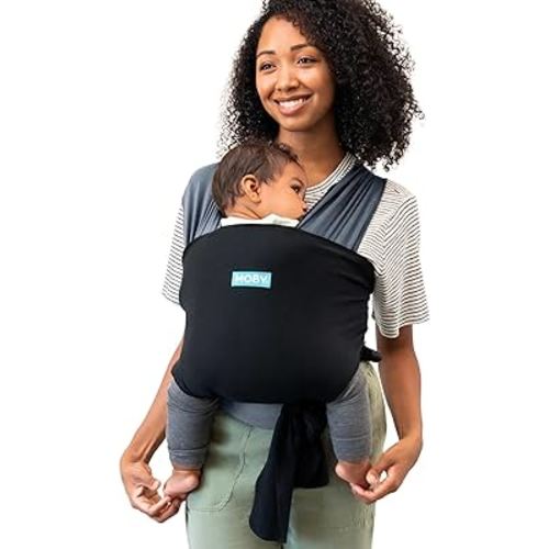 Moby Baby Wrap Carrier Easy-Wrap for Newborns to Toddlers (8-33lbs), Infant Sling Carrier, Lightweight & Hands Free Design for Mom and Dad, Adjustable for All Body Types (Charcoal/Black)