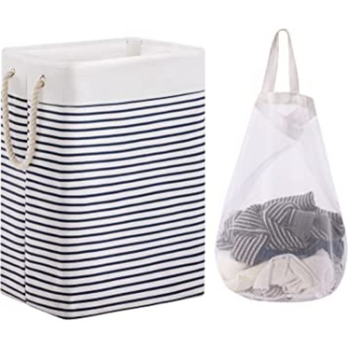 72L Large Laundry Basket with Removable Bag by Fiona's magic, Collapsible Clothes Hamper with Handles, Kids Laundry Hamper for Nursery Boy Girl, Blankets Hamper, Toy Baskets Storage, Blue Stripes