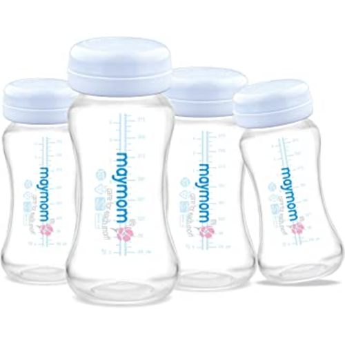 Maymom Wide-Mouth Milk Storage Collection Bottle with Travel Cap and Sealing Ring ; Replacement to Spectra S1 S2 Avent Natural Avent Classic Bottles, Motif Luna, Twist Bottles, Ameda MYA Bottle; 4pc