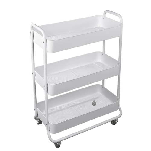 Mainstays Wide 3 Tier Metal Utility Cart, White, Metal Laundry Baskets, Adult and Child Easy Rolling