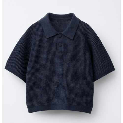 WAFFLE KNIT POLO SHIRT - Navy blue | ZARA United States
