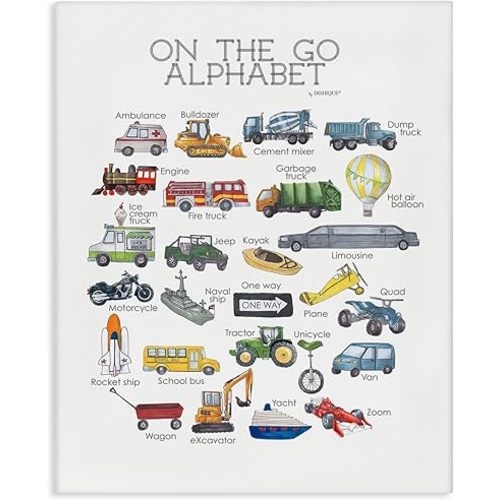 Stupell Industries Watercolor On The Go Transportation Alphabet with Firetruck Airplane and School Bus Canvas Wall Art, 16 x 20, Design by Artist Dishique