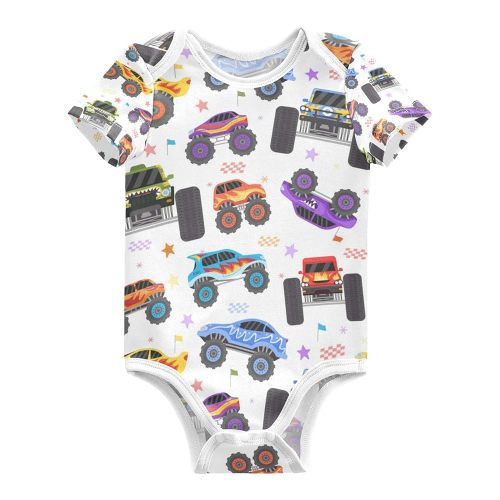 Pigsaly Cute Monster Trucks Unisex Baby Bodysuits Race Car Newborn Short Sleeve Summer Jumpsuit Boy Girl 3M