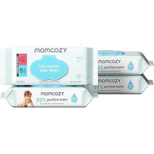 Momcozy Baby Wipes-Extra Large Size Design, 99% Water Based, Unscented & Hypoallergenic, Cleansing & Moisturizing Baby Wipes for Sensitive Skin, 240 Count (4 packs)