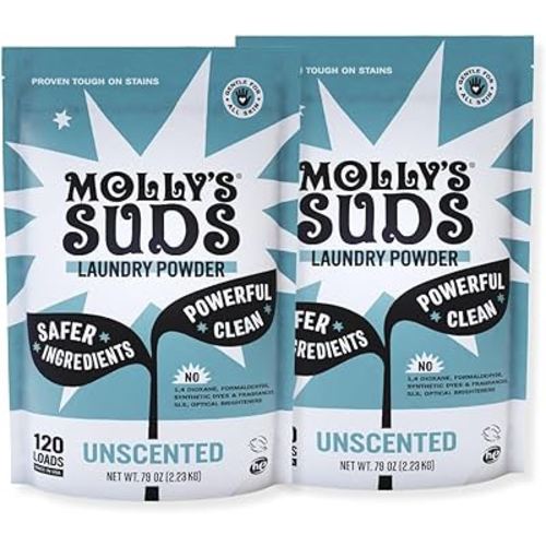 Molly's Suds Original Laundry Detergent Powder | Clean Laundry Detergent Powder for Sensitive Skin | Simple, Effective Ingredients, Stain Fighting | 240 Loads (Unscented)