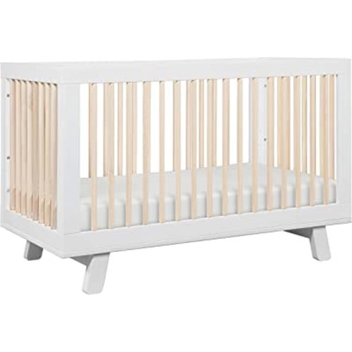 Babyletto Hudson 3-in-1 Convertible Crib with Toddler Bed Conversion Kit in White and Washed Natural, Greenguard Gold Certified