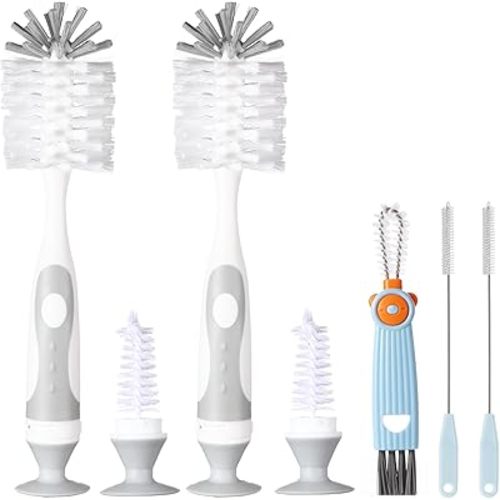 5 in 1 Cleaning Brush Set, Anivona Bottle Brush Cleaner, Multifunctional Cleaning Brush, Water Bottle Brushes for Cleaning Home, Cleaning Baby Bottles, Home Kitchen Cleaning Tools, BPA-Free (Grey)