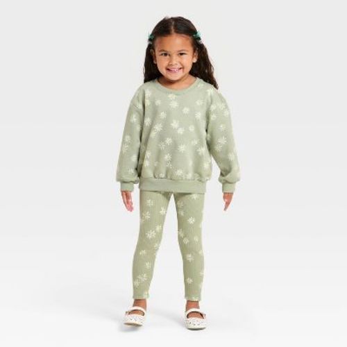 Toddler Girls' Daisy Sweatshirt and Pants Set - Cat & Jack™ Olive Green 18M