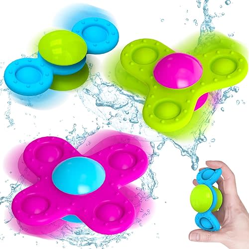 Suction Cup Spinner Bath Toys for 1 Year Old Boy Girl, 3 Pcs Spinning Bath Toys for Toddlers 1-3