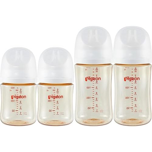 Pigeon PPSU Nursing Baby Bottle Wide Neck(Pack of 4), Streamlined Body, Natural Feel, Easy to Clean, Heat-Resistant, 5.4Oz and 8.1 Oz
