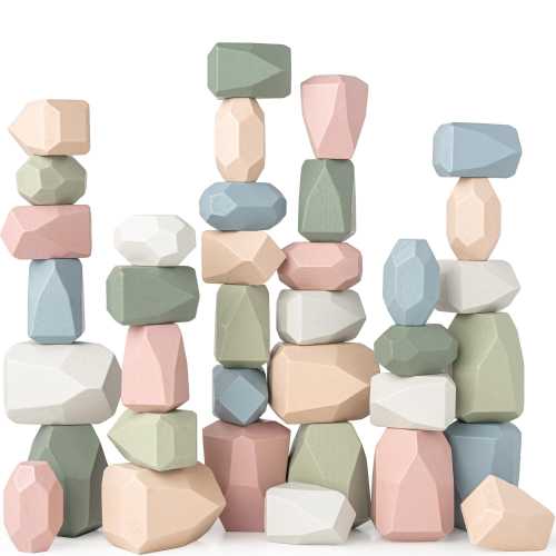 Comfy Cubs Stacking Rocks 36 Pieces, 36 months+, Toddler Stacking Blocks, Promotes Balance & Motor Skills - Wooden Rocks Sensory Toys