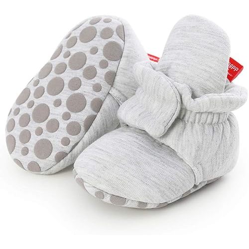 Timatego Newborn Baby Boys Girls Booties Stay On Socks Non Skid Soft Sole Infant Toddler Warm Winter House Slipper Crib Shoes 0-18 Months
