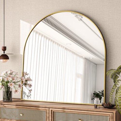 BEAUTYPEAK 31"x 32" Bathroom Mirror Wall Vanity Arched Mirror, Gold