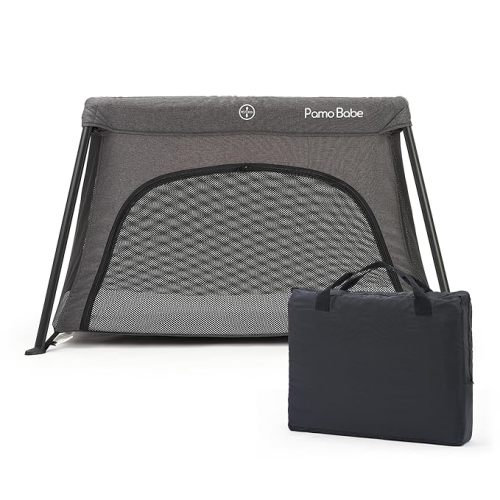 Pamo Babe Mini Travel Crib for Baby Safe Lightweight Portable Crib for Toddlers 1-2 with Soft Mattress Pad Compact Play Yard with Handbag Design Indoor and Outdoor Baby Travel Bed(Grey) - Gray