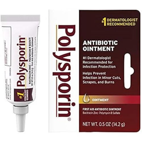 Polysporin First Aid Topical Antibiotic Skin Ointment with Bacitracin Zinc & Polymyxin B Sulfate, for Infection Protection & Wound Care, Neomycin-Free, Travel Size, 0.5 oz
