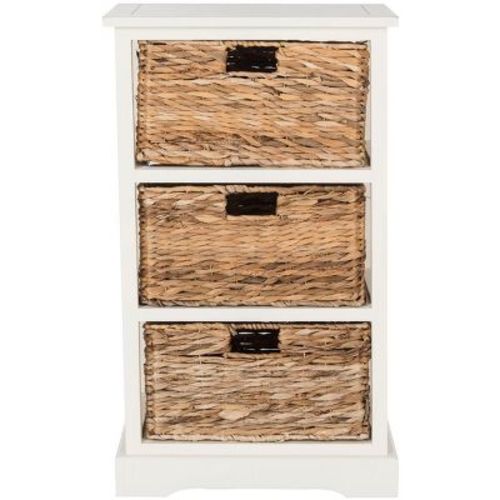 Halle 3 Wicker Basket Storage Side Table - Vintage White - Safavieh.