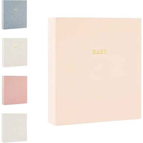 Sugar Paper Baby Keepsake Book, Memory Book from Pregnancy to First Year, Milestone Journal with Pocket Storage, Baby Shower Idea, Gender Neutral Gift, Cloth Hardcover, Pale Pink