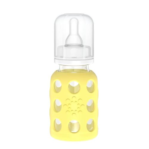 Lifefactory Glass Baby Bottle with Stage 1 Nipple and Protective Silicone Sleeve Banana 4 Oz