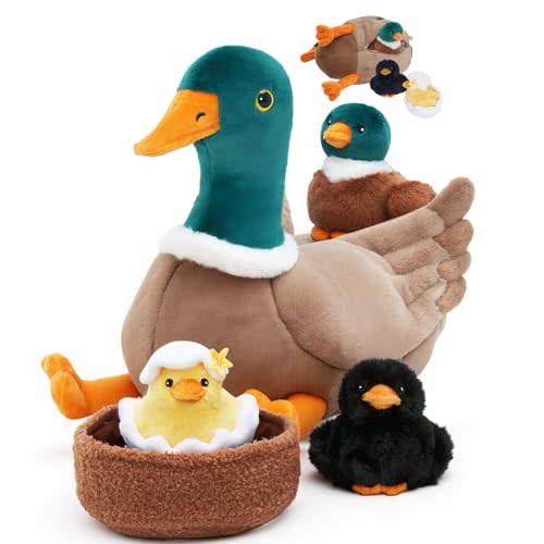 OUOZZZ Duck Stuffed Animals with 3 Ducklings and A Duck Nest Inside-Mallard Duck Plush Toys for 3 Year Old Girls Boys Birthday Gifts Toddler Christmas Party Decor