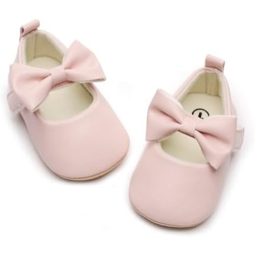 HONGTEYA Infant Baby Girls Mary Jane Flats Non Slip for Toddler First Walkers Soft Sole PU Leather Crib Shoes Sneaker Wedding Party Christmas Princess Dress Shoes Baby Moccasins Girls
