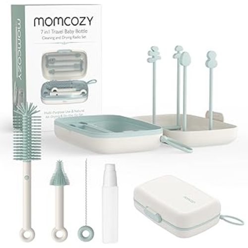 Momcozy Juego de cepillos 7 en 1 para biberones, Kit Completo de Limpieza de biberones con Cepillo de Silicona, Cepillo para pezón, Cepillo para Pajita, dispensador de jabón y Estante de Secado : Amazon.es: Bebé