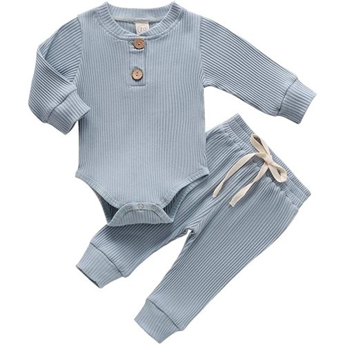 Amazon.com: Newborn Baby Boy Girl Clothes Ribbed Knitted Cotton Long Sleeve Romper Long Pants Solid Color Fall Winter Outfits: Clothing, Shoes & Jewelry
