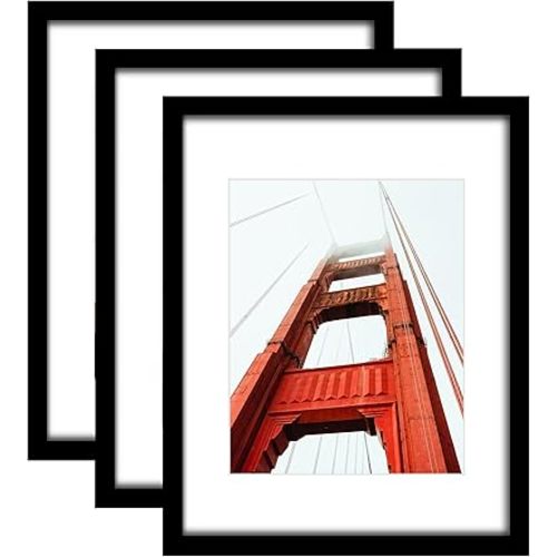 Wiscet Picture Frame Set of 3, 11x14 inches, Black - Wall/Tabletop Mount, MDF Wood, High-Definition Plexiglass, Multiple Display Options