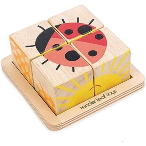 Tender Leaf Toys - Baby Blocks - 5 Pieces My First Wooden Jigsaw Puzzle with Storage Tray for Toddlers 18M+