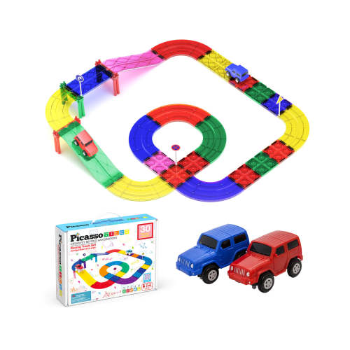 PicassoTiles Magnetic Tiles Race Track w/ Trucks and Car Set · PicassoTiles