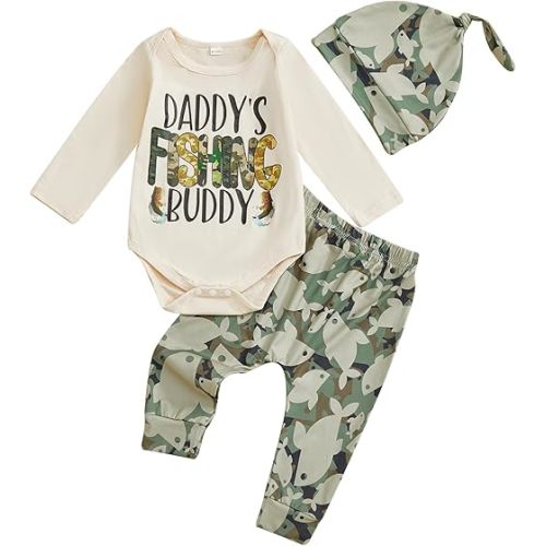 Newborn Baby Boy Clothes Fishing Short Sleeve Romper Shirt Tops Pants Summer Spring Outfits Cute Hat Set