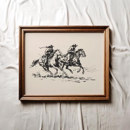 Vintage Cowboy Sketch Print, Printable Wall Art, Western Wall Art, Horse Print, Cowboy Print, Cowboy Nursery, Dorm Wall Decor, Digital Print