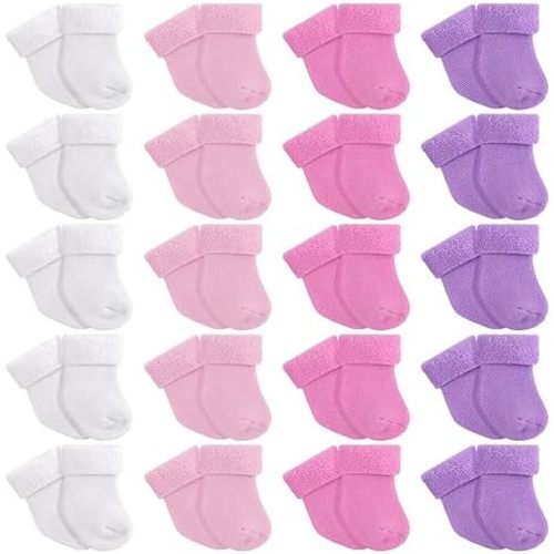 Toulite 20 Pairs Preemie Socks Cotton Terry Turn Cuff Socks for Preemie Newborn Girls Boys Hospital NICU