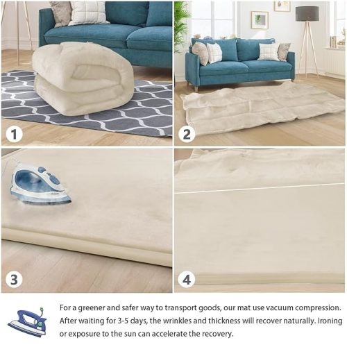 Baby Play Mat for Floor Tummy Time Mat Nursery Rug Muscle Mat Area Rug Playroom Rug Tatami Mat 6'7"x5'11" Memory Foam 1.3" Thick Crawling Mat For Babies,Toddlers, Infants, Kids,Floor Mat(Beige)