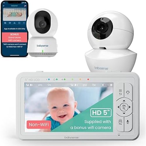 Babysense HDS2 Non-WiFi 5” HD Baby Monitor with Camera and Audio + Bonus WiFi Camera with App for Remote Viewing