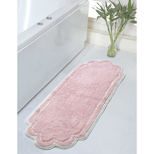 Home Weavers Allure Collection 100% Cotton Tufted Bathroom Rug, Soft and Absorbent Bath Rugs, Non-Slip Bath Carpet, Machine Wash Dry Bath Mats for Bathroom Floor, 21"x54" Runner, Pink