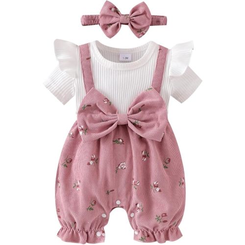 YINGISFITM Newborn Baby Girl Summer Clothes Short Sleeve Bubble Romper Bow Shorts Jumpsuit Infant Outfit 0 3 6 9 12 18 Months