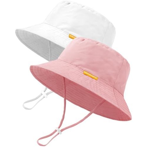 Baby Sun Hat Kids Summer UPF 50+ Toddler Bucket Hat Wide Brim Adjustable Beach Hats for Boys Girls Age 0-6 Years