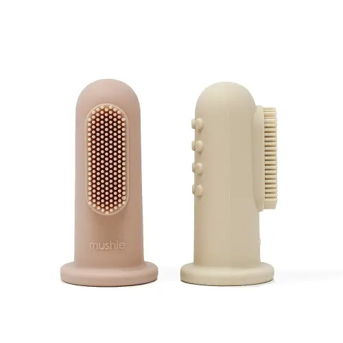 mushie Baby Finger Toothbrush (Blush/Shifting Sand) 2-Pack