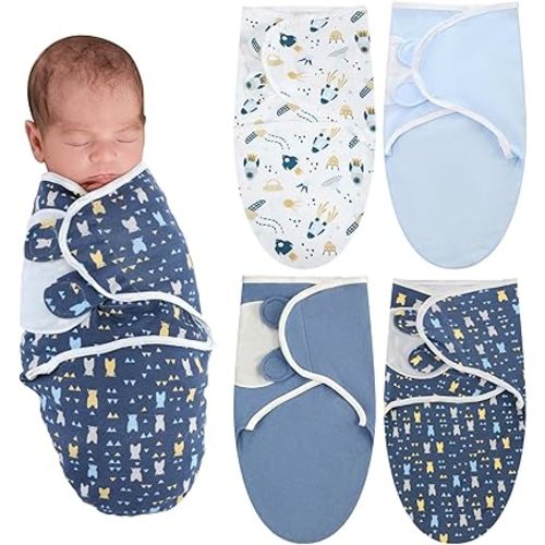 Newwiee 4 Pcs Preemie Baby Swaddle Preemie Swaddle Wrap Adjustable Swaddle Blanket Preemie Size Newborn Cotton Swaddle Blanket for Preemie Boys Girls(Bear Style,Fit for Preemies)