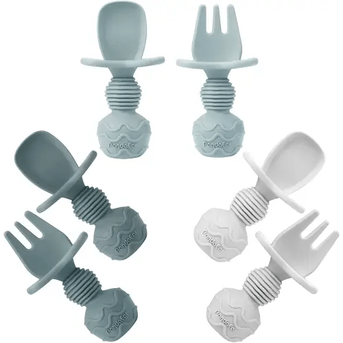 PandaEar 6 Pack Silicone Baby Spoons Self Feeding| Infant Spoons First Stage| Baby Utensils 6-12 Months| Toddler Baby Feeding Spoon | Baby Eating Essentials| Baby Led Weaning Supplies