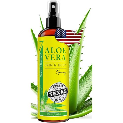 Seven Minerals, Organic Aloe Vera Spray for Body & Hair - From Freshly Cut Aloe Plant, Extra Strong, Easy to Apply, No Thickeners So It Absorbs Rapidly, No Sticky Residue - Made in USA (Big 12 fl oz)